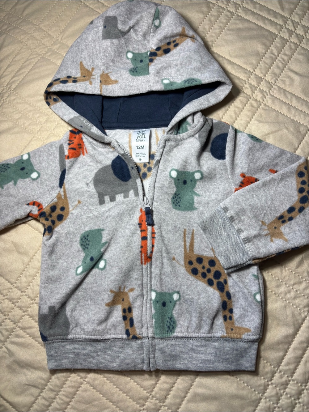 Carter's Just One You 12M Hooded Zip Jacket with Multi Animal Prints